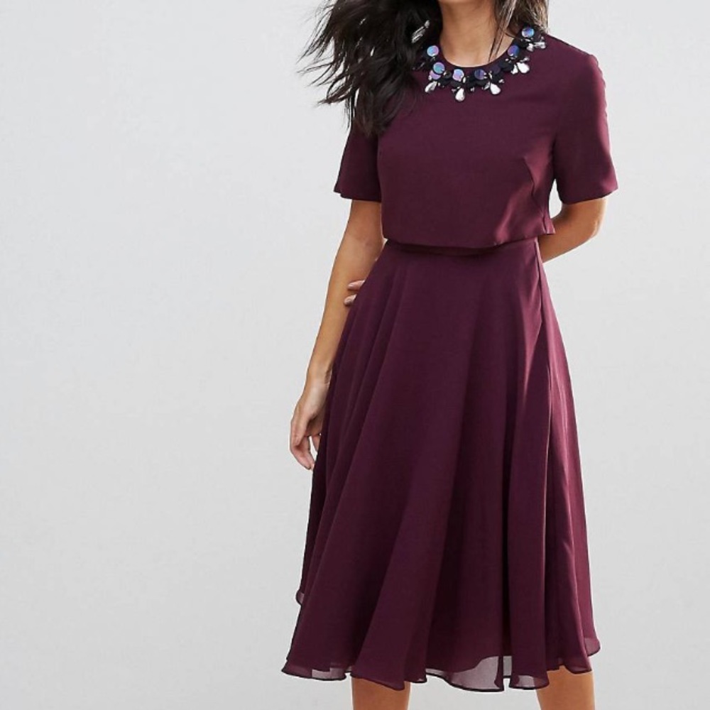 Wine Red/Purple Chiffon Dress with Sequin Detail
